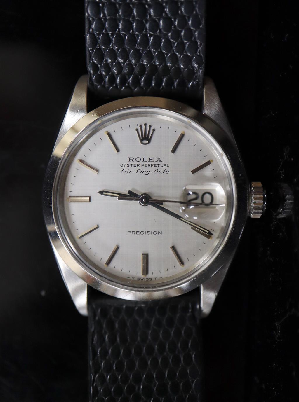 A gentlemans 1970s stainless steel Rolex Oyster Perpetual Air-King Date wrist watch,